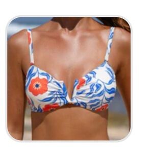 Floral Blue and Red Bikini Top